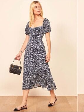 Reformation Navy Floral Hannah Dress